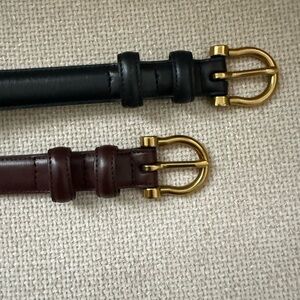 Babaton Accent Antique Brass Leather Slim Belt - Brown/Gold and Black/Gold